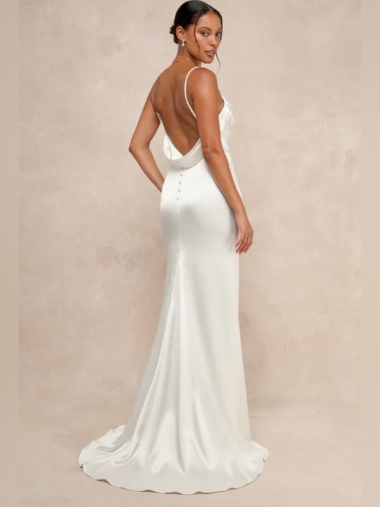Lulus Dresses & Skirts - NWT Lulu's White Satin Cowl Open Back Button Details Wedding Dress Medium